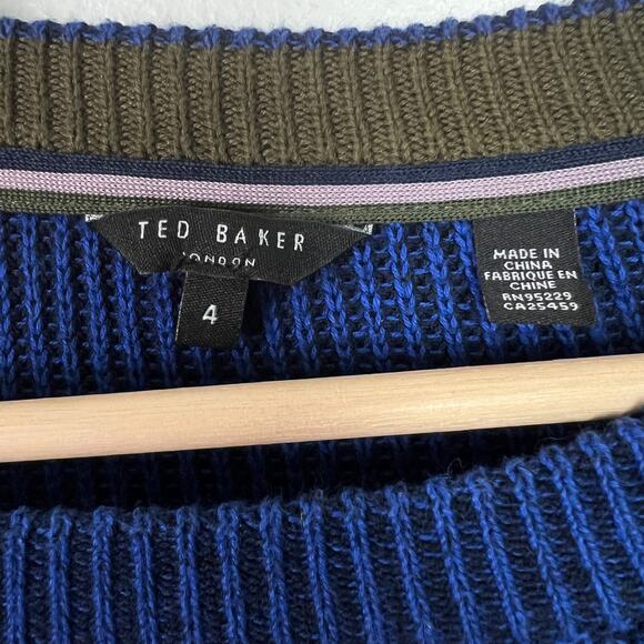 Ted Baker London Mixme Directional Ribbed Crewneck Blue Sweater SZ 4 (US Large) - Picture 4 of 9